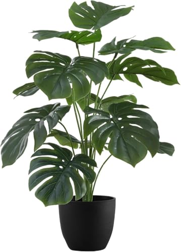 Image of Dekorly Fake Plants Artificial Floor Plants Large Tropical Palm Tree Monstera in Pot Faux Trees for Indoor Outdoor Home (Monstera | Black Pot, Pack of One)