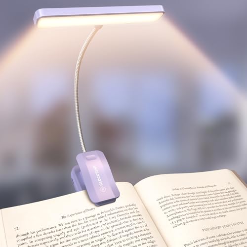 Glocusent 26 LED Luz de Lectura, Lámpara de Lectura USB-C Recargable de 360° Flexible con 5 Colores de Luz & 5 Brillos, Protección Ocular Lampara Libro con Modo Memoria para leer en la cama (Violeta)