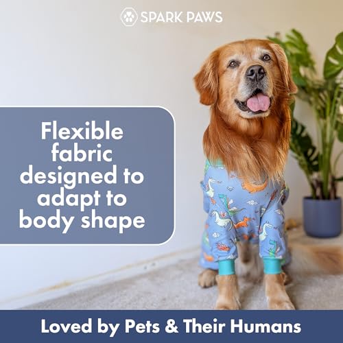 Image of Spark Paws Dog Pajama, Dog Recovery Suit Male, Onesie, Ultra-Soft and 4-Way Stretch, for Small Medium and Large Breeds - Dragons - M