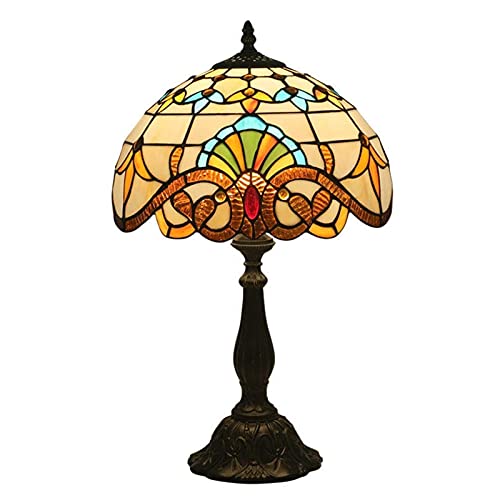 CAPXXIN Lampada da Tavolo in Stile Tiffany da 12 Pollici Lampada da Comodino in Stile Barocco Vintage in Vetro colorato per Arredamento Soggiorno Camera da Letto Studio, Base in Lega Needed