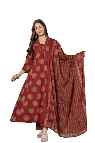 PARTHVI Women's Pure Cotton Block Printed Ethnic Wear Kurta Set w...