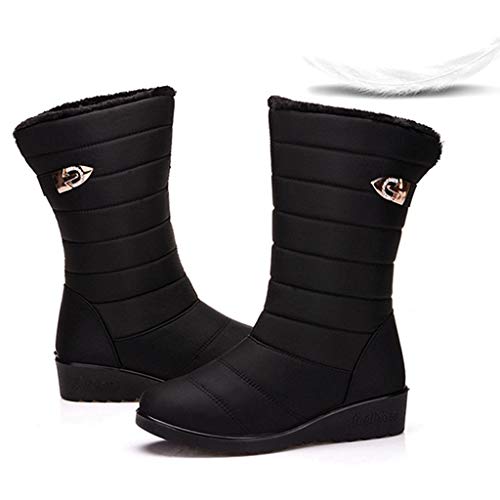 MIOKE Women's Waterproof Rain Mid Wide Calf Snow Boots Warm Fur Lightweight Slip On Winter Cold Weather Boot3