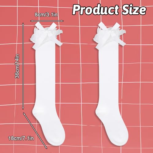 White Women Girl's Fashion Knee High Socks with Bow Womens Lace Ruffle Knee High Socks Girls Kawaii Lolita Stockings Cotton Bow Style Frilly Long Sock for Daily Wear Dating Performances Parties2