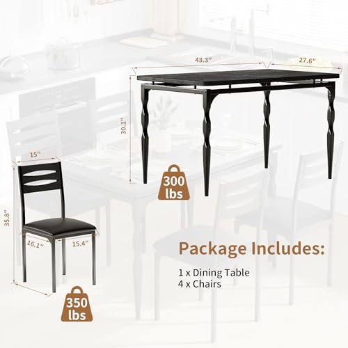 Image of Garvee 5 Piecs Dining Table Set, Farmhouse Style Dining Table and Chairs Set for 4, Dining Set for Dining Room Kitchen Apartment, Black