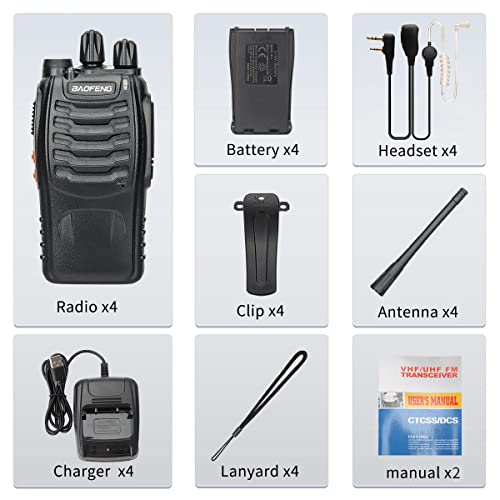 Baofeng Bf-888S Walkie Talkies Rechargeable Long Range Two Way Radios With Air Acoustic Tube Earpiece 2-Way Radio Uhf Handheld Transceiver Walky Talky With Flashlight Li-Ion Battery And Usb Charger #TOP6