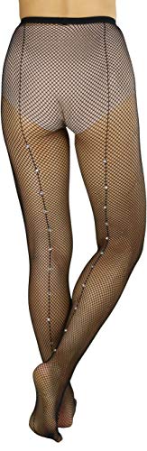 ToBeInStyle Women's Fine Fishnet Pattern Pantyhose w/Back Seam & Rhinestones4