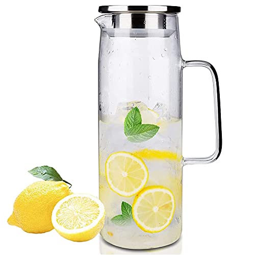 Webao Caraffa in Vetro, 1,5 litro Brocca Acqua con Coperchio, Borosilicato Brocche per Latte, Caffè o Bevande Fatte in Casa