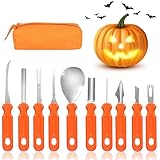 Jinfanshurich Kürbis Schnitzset Halloween, 10 Stück Kürbisschnitzwerkzeuge, Edelstahl Kürbis Schnitzen Set, Schnitzwerkzeuge mit Aufbewahrungstasche für Erwachsene und Kinder