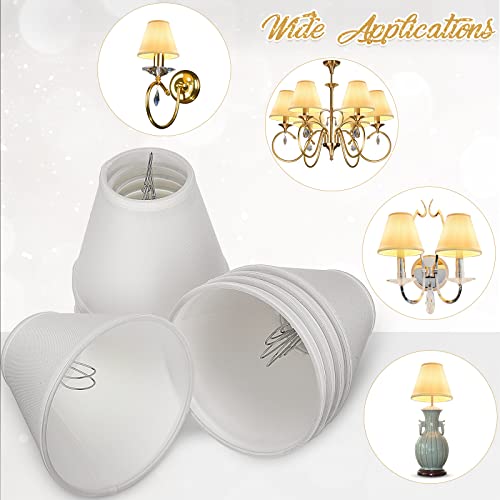 Image of Set of 10 Small Lamp Shade Chandelier Shades Burlap Clip on Lamp Shade 3 inch x 6 inch x 5 inch Rustic Barrel Fabric Lampshade Cover for Table Chandelier Wall Lamp (White)