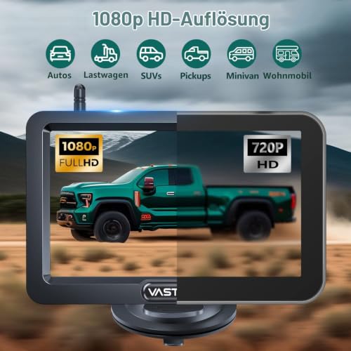 VASTEND Rückfahrkamera Kabellos HD 1080P Autokamera, 5'' Monitor, Split Bildschirm 2 Kanäle...