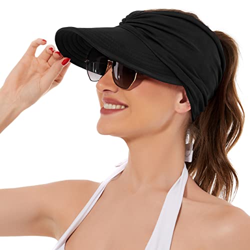 Komorebi Womens Sun Visor Hat Wide Brim Sun Hat Upf 50+ Summer Protection Hat Packable Beach Hats Black Visor 01 Black One Size #TOP24