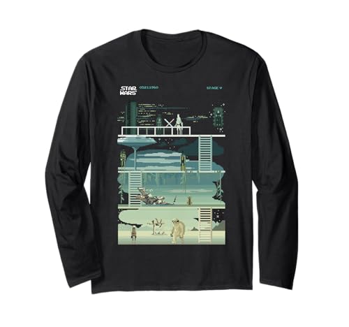 T-shirt Star Wars retro gaming avec motif pixel art 8-bit et manches longues confort