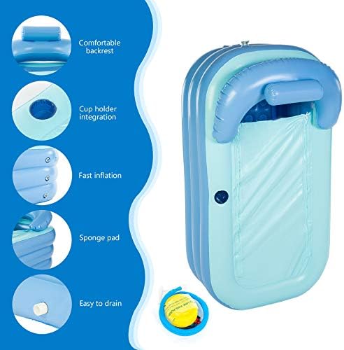 CO-Z Inflatable Portable Bath Tub Adult PVC Foldable Free Standing Bathtub with Air Pump Anti-Slippery Bathtub for Adult Spa Children Inflatable Pool