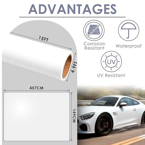 Image of 15ft x 4.9ft Matte White Car Vinyl Wrap, Car Wrap Vinyl Roll for Cars Body Protection, Scratch Resistance with Air Release Technology (Matte White)