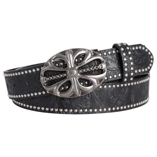 Y2k Belt for Women Men Western Fashion Cowboy Cowgirl Punk Goth Emo Bohemian Engraved Studded Belt Grunge Clothes