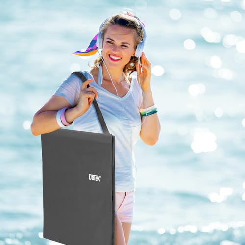 DETEX® 2X Strandmatte mit Rückenlehne Gepolstert Anthrazit Sonnenliege klappbar UV-beständig Tasche Reißverschluss Kissen Tragegurt Garten Camping Picknick Liegematte 158x56cm