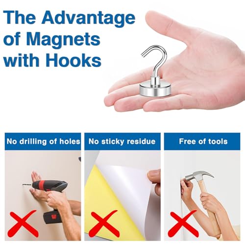 Image of LOVIMAG Magnetic Hooks, Cruise Essentials 2026, 12 Pack-50LBS | Heavy Duty Strong Magnet Hook for Cruise Cabin, Refrigerator Fridge, Ship, Classroom, Kitchen Grills, Silver