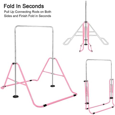 FBSPORT Gymnastics Bar, Folding Horizontal Bar Gymnastics Equipment for Kids Home Training, Expandable Gymnastics Training Bar Junior with Adjustable Height for Girls Boys
