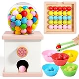 QimuMku 9.6" Wooden Gumball Machine Counting Montessori Toys for 3 4 5 Years Old Boys Girls, Toddler Preschool Learning Activities Toy for Kids Ages 4-8, Birthday Gifts Sensory Toys