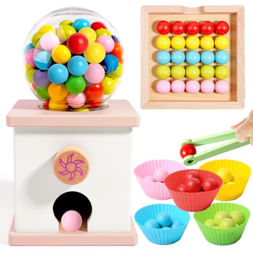 Image of 9.6 inch Wooden Gumball Machine For Kids Learning Color Sorting & Counting Toy | Toddler Preschool Learning Activities Toy for Kids Ages 3-5, Wood Preschool Learning Fine Motor Skills Game Toys