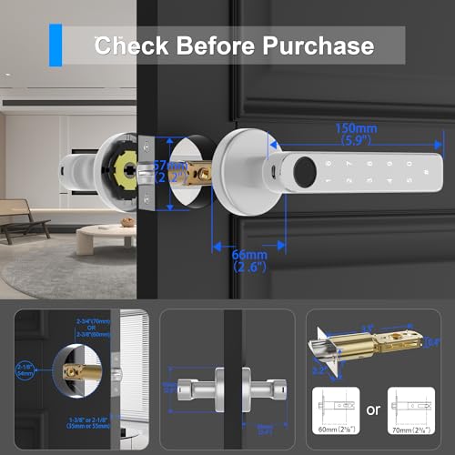 Image of Fingerprint Door knob, Fingerprint Door Lock with Keypads,Keyfob Card,Bluetooth,Key,Biometric Smart Lock for Home Bedroom Apartment