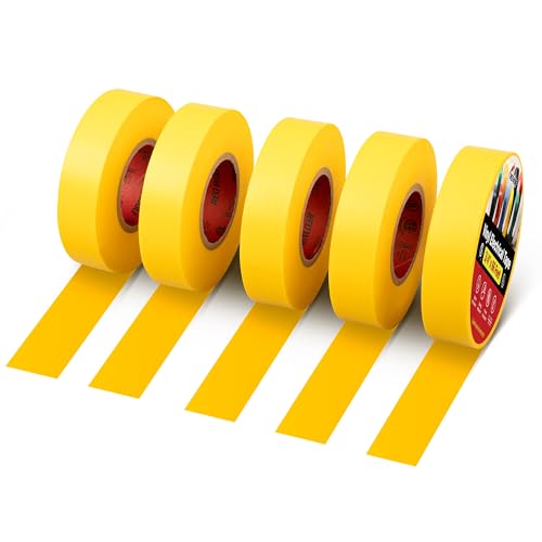 RED WOLF 5 Pack Yellow Electrical Tape 3/4 Inch x 66 Ft Industrial Grade UL/CSA Listed 7 Mil Thick Flame Retardant High Temp Waterproof Electrical PVC Tape Electric Super Vinyl Rated 600V