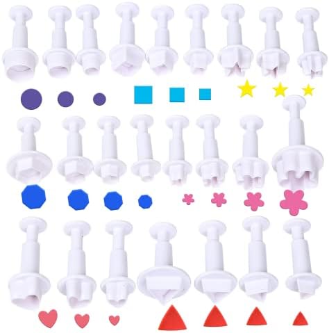 Fondant Plunger Cutters Set- 24pcs Fondant Cutters Cake Cutters for Decorating Heart Flower Star Geometric Shape DIY Decorating Mold Tools Set