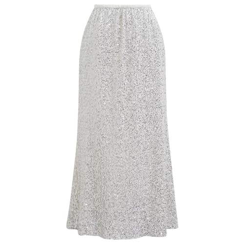 CHICWISH Women Sequin Mermaid Maxi Skirt Elegant Elastic High Waist A Line Flare Cocktail Party Glitter Long Skirts
