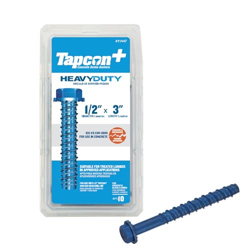 Tapcon+ 1/2 x 3 Heavy-Duty Hex Head Climaseal™ Concrete Anchors, 10 PCS