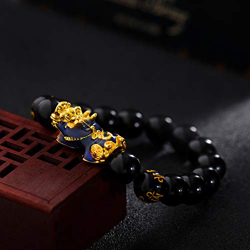 2 Pcs 12 mm Feng Shui Good Luck Bracelets for Women Chinese Bracelet with Hand Carved Black Amulet Bead Pi Xiu for Attracting Wealth and Good Luck for Women Men 5