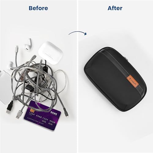 Image of CRALOFT Tech Organizer Pouch - Water-Resistant Polyester Travel Bag for Cables, Chargers, Gadgets, Hard Disk & Electronic Accessories - Multi-Compartment with Smartphone Pocket (Black)