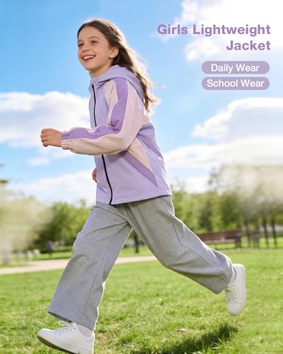 Image of Rolanko Girls Windbreaker Jacket Lightweight Water Resistant Hooded Outwear Jacket for Kids Boys Outdoor Hiking School Travel