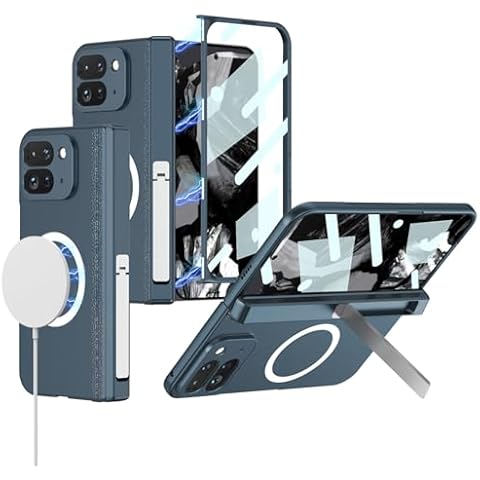 KumWum Phone Case for Google Pixel 9 Pro Fold Compatible with MagSafe Wireless Charger with Screen Protector Hinge Protection Kickstand Phone 360 Full Body Cover for Pixel 9 Pro Fold - Green Cover