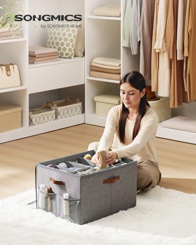SONGMICS Schuh-Organizer, Schuhaufbewahrung, für 16 Paar Schuhe, Schuhbox, Griffe, platzsparend, Aufbewahrungsbox mit transparentem Deckel, anpassbar, für Schrank, taubengrau LSP555G01