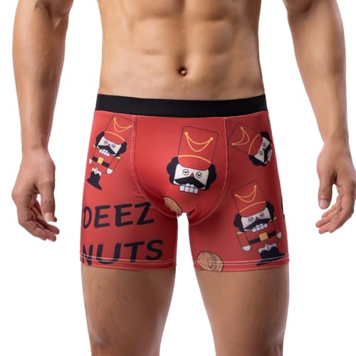 Evankin Men's Christmas Boxer Briefs with Bulge Pouch, Sexy Funny Novelty Underwear, Comfort Xmas Lingerie Underpants