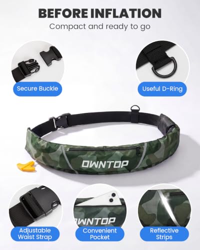 Image of Owntop Manual Inflatable Belt Pack, Adults Swim Jacket with Blowpipe & Whistle, 24g CO2 Cylinder Included, Low Profile for Kayaking, Fishing, Paddle Sports