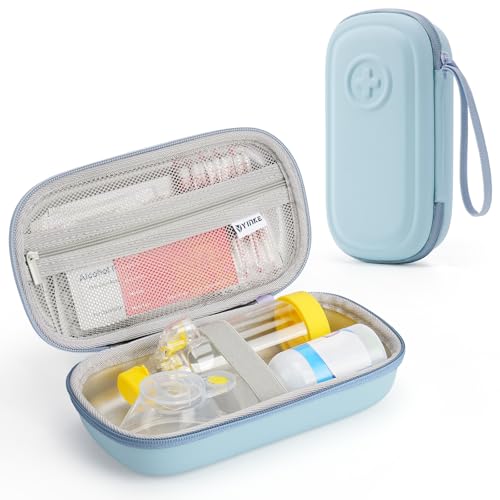 Asthma Inhaler Portable Case for Adults Kids & Seniors - Multi-Zone Lining for Inhaler/Spacer/Emergency Meds Waterproof PU & Travel-Ready with Mesh Pocket Blue (Only Case)