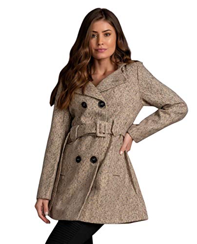 Casaco Sobretudo Trench Coat em Lã Batida Comprido com Cinto Mescla com Bolsos e BotõesPromoção (M)