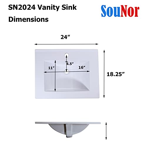 Sounor Sn2024 24 Inches Vanity Top Sink Drop-In Self-Rimming Rectangular Bathroom Sink White #TOP3