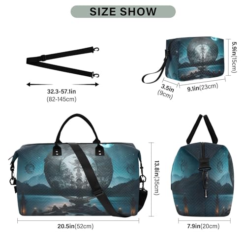 Large Travel Duffel Bag, Moon Dreamcatcher Sun Sports Tote Gym Bag, Shoulder Weekender Overnight Bag for Women Men, Carry On Luggage with Toiletry Bags3