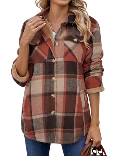 Image of Zeagoo Flannel Jacket for Women Sherpa Fleece Lined Winter Coats Long Sleeve Fall Fashion Clothes with Pocket