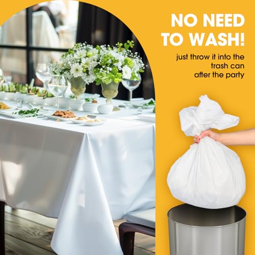 Image of Niuara White Plastic Table Cloth - 8 Pack 54 inch x 108 inch Rectangle Disposable Tablecloths for 6FT Tables, Table Cover for Party, Holiday & Gathering Use