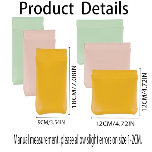 6 Pcs Small Makeup Bag for Purse, Snap Closure Organizer Pouch, Portable No Zipper Self-Closing Pouches for Travel Storage Bag Mini Pu Leather Pouches For Cosmetics Headphones Jewelry (3 colors)2