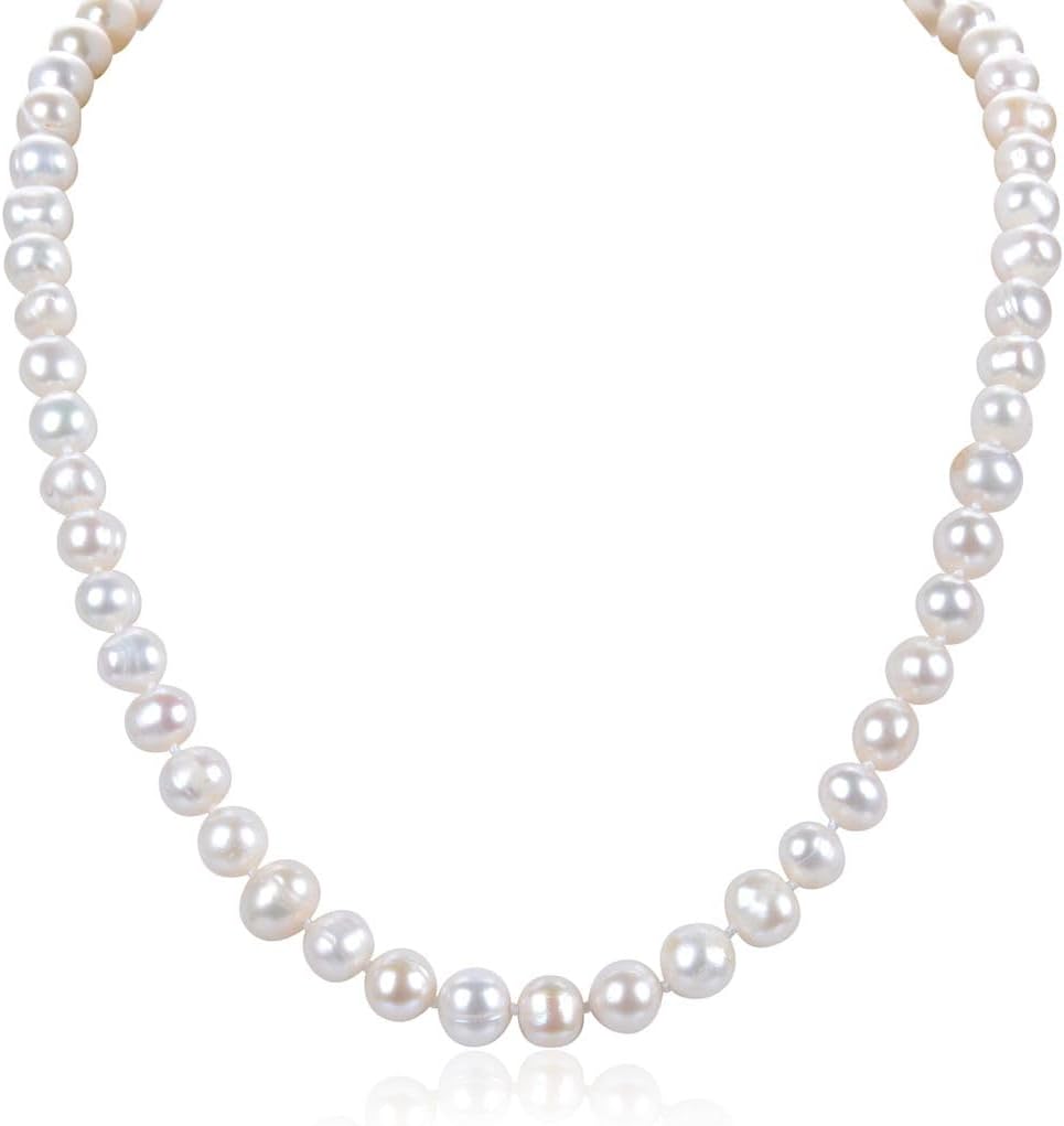 Authentic Natural Grade A Potato Round White Cultured Freshwater Pearl Necklace 16 Inch 18 Inch Women Jewelry Anniversary Birthday Mother Gifts