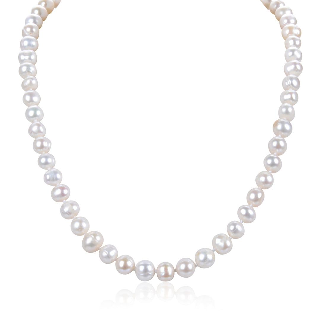 Adabele Authentic Natural Grade A Round White Cultured Freshwater Pearl Necklace Jewelry for Women Anniversary Birthday Mother Gifts