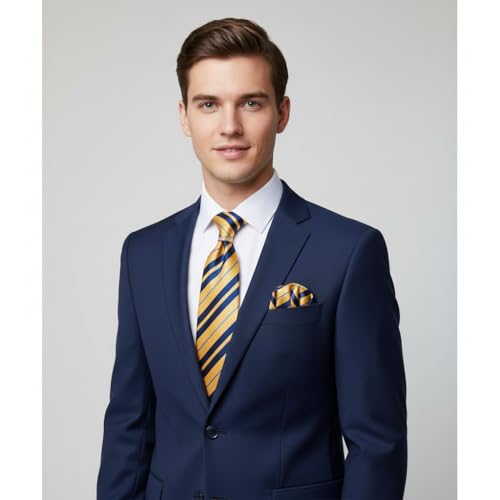 Image of 5PCS Mens Silk Designer Tie, Pocket Square, Cufflinks, Drilled Tie Ring and Lapel Pin Set for Wedding Groom Party