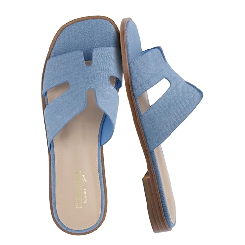 Image of CUSHIONAIRE Voyage Cutout Strap Slides for Women, Slip On Summer Flats, Trendy Footwear, Memory Foam Vegan Leather Comfortable Vacation Style Sandals