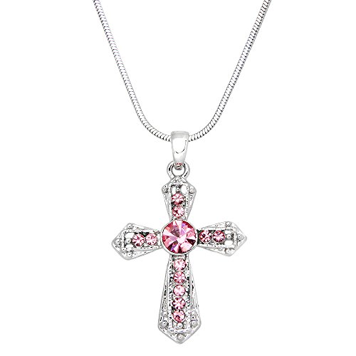Falari Cross Earring or Pendant Necklace Rhinestone Crystal Rhodium High Polished