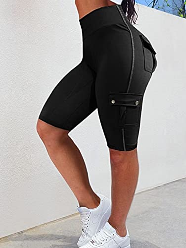 Flamingals Butt Lifting Biker Shorts For Women High Waist With Flap Pocket Workout Shorts Running Shorts Black M #TOP2