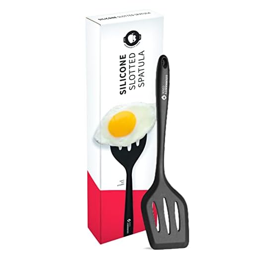 Gourmanity Cook Silicone Turner Spatula | Slotted Spatula for Turning Eggs, Pancakes and Meats | Silicone Spatula Turner [BLACK]